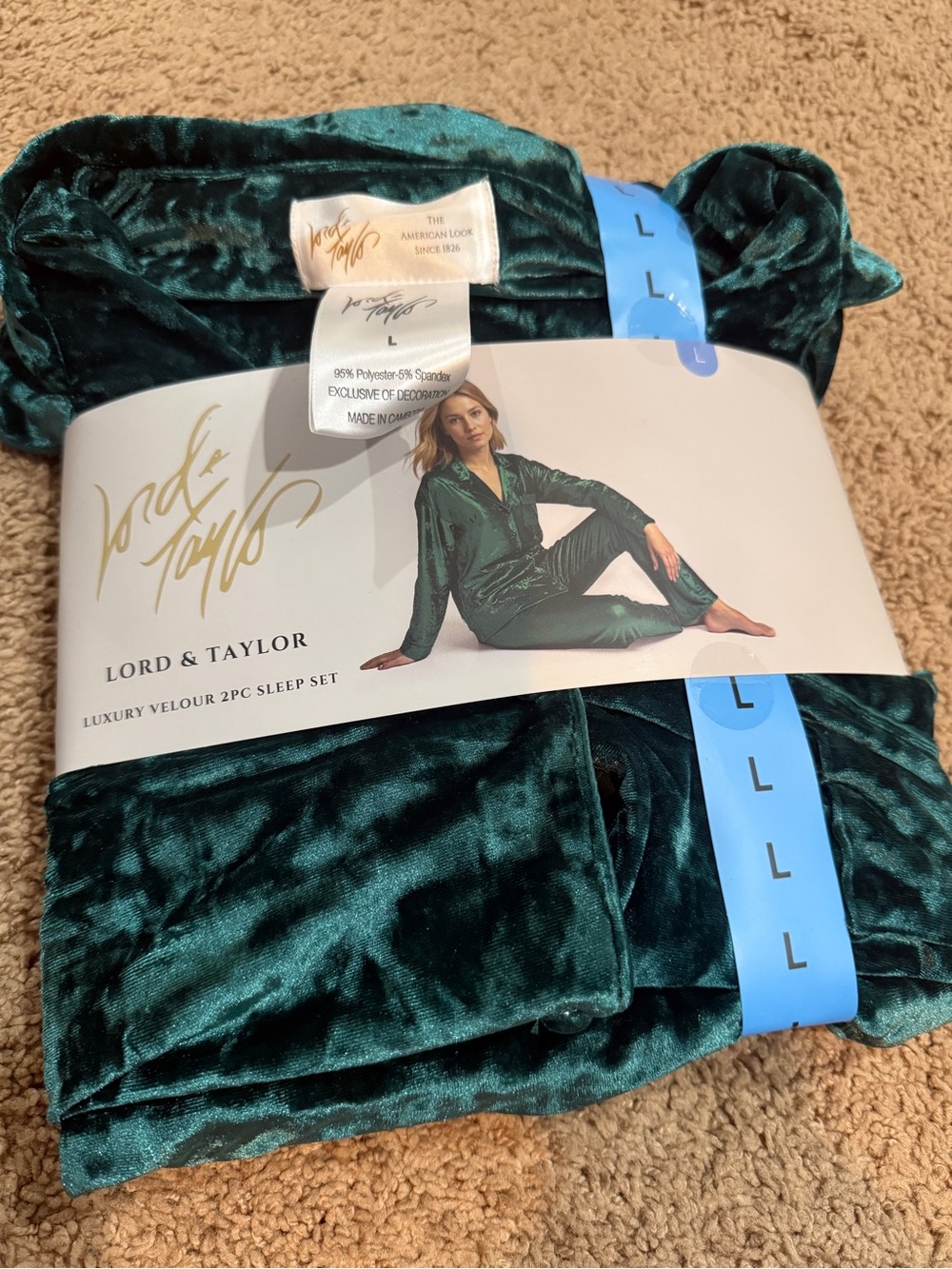 Lord & Taylor Velvet 2-Piece Pajama Set - Deep Green